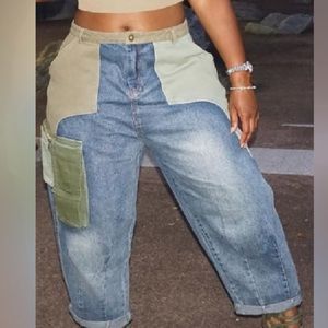 High waist wide leg cargo jeans